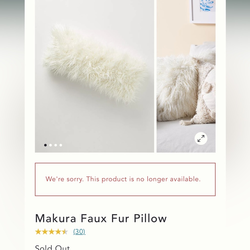 Anthropologie Makura Faux Fur Pillow Cover 14x36